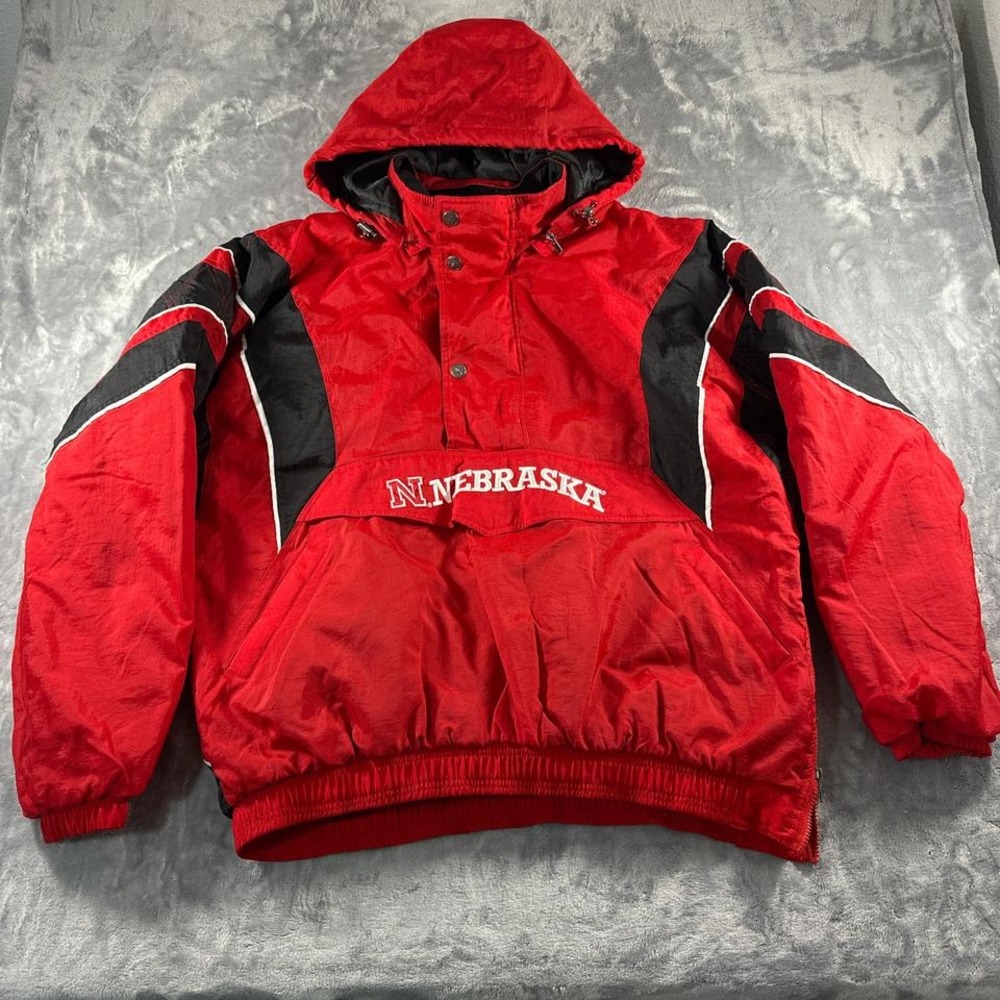 Vintage‎ 90s Starter Nebraska Cornhuskers red and black half-zip pullover jacket